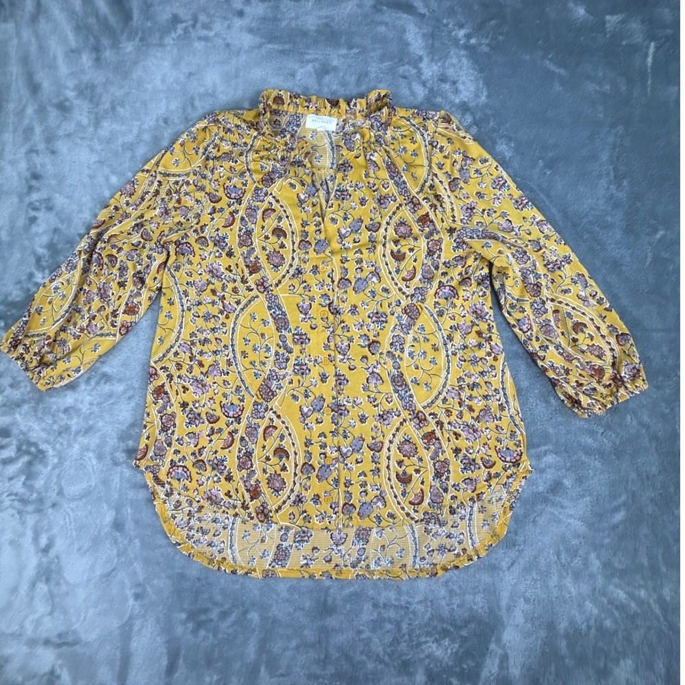 Melloday Womens Mustard Yellow Floral Paisley Ruffle Neck Blouse‎ CET203511-TM M